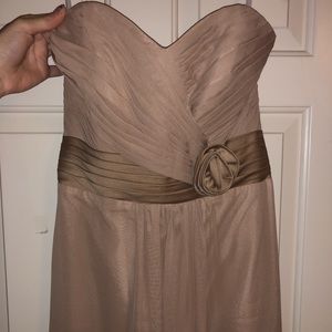 Taupe/Tan Long Strapless Formal Dress